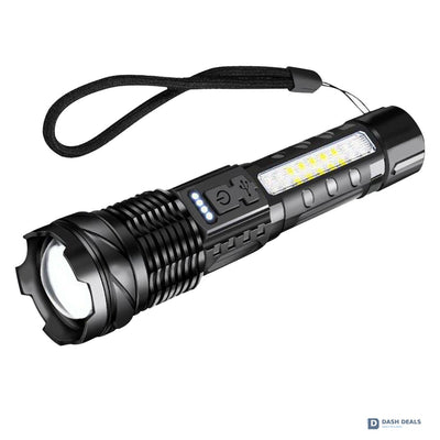 Tactical Multi-Color LED Flashlight - Red, White & Blue Light Modes, Zoomable Rechargeable Torch for Security, Inspection & Outdoor Use