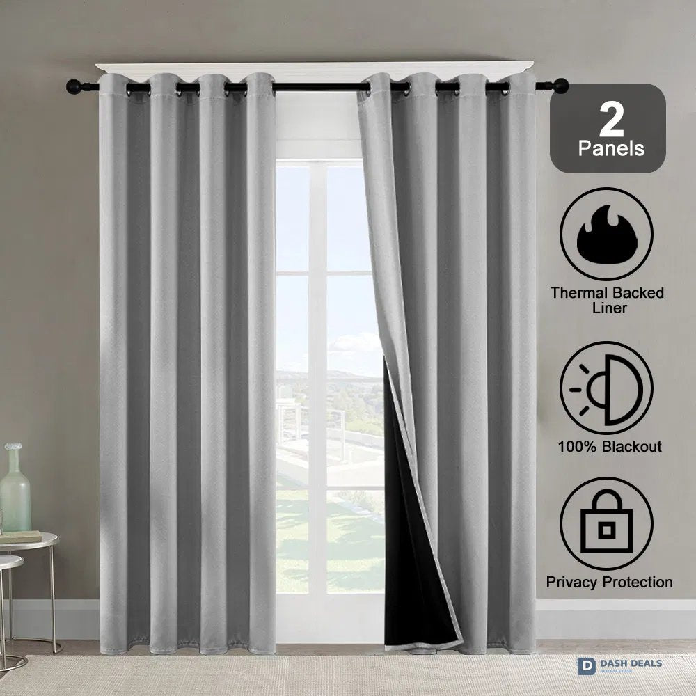 Polyester Thermal Blackout Curtains 52x84 Set of 2 — Coated Lining, 3 Colors, Tall Window