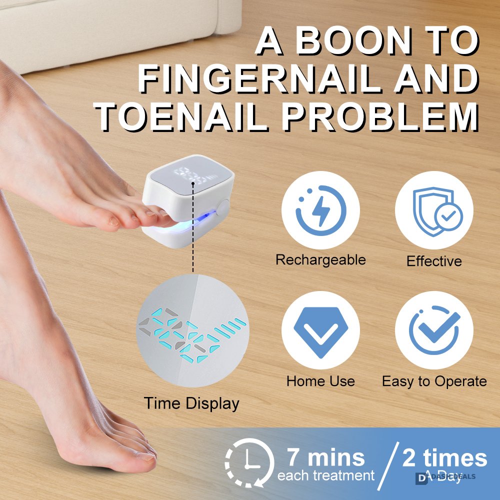 Nail Fungus Treatment LED Light - Foldable Home-Use Nail Care Device for Discolored & Thickened Toenails and Fingernails, Travel-Friendly Onychomycosis Light Therapy