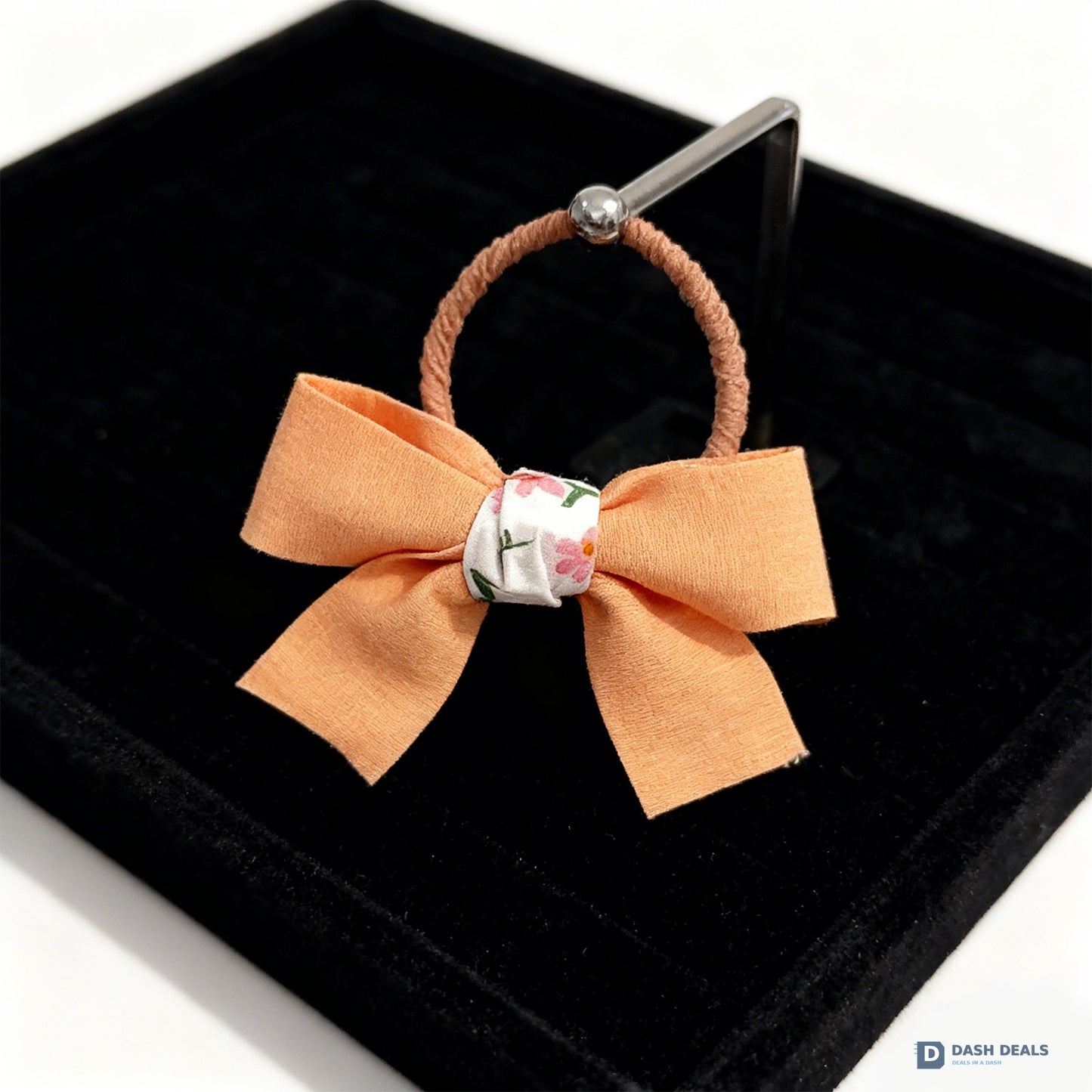 Bow Hair Ties Set - Cute Orange Bow Scrunchies for Women & Girls, Soft No-Damage Hair Bands for Daily Wear, Sleep & Workout