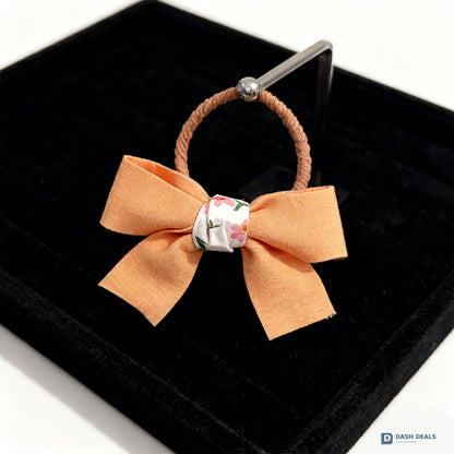 Bow Hair Ties Set - Cute Orange Bow Scrunchies for Women & Girls, Soft No-Damage Hair Bands for Daily Wear, Sleep & Workout