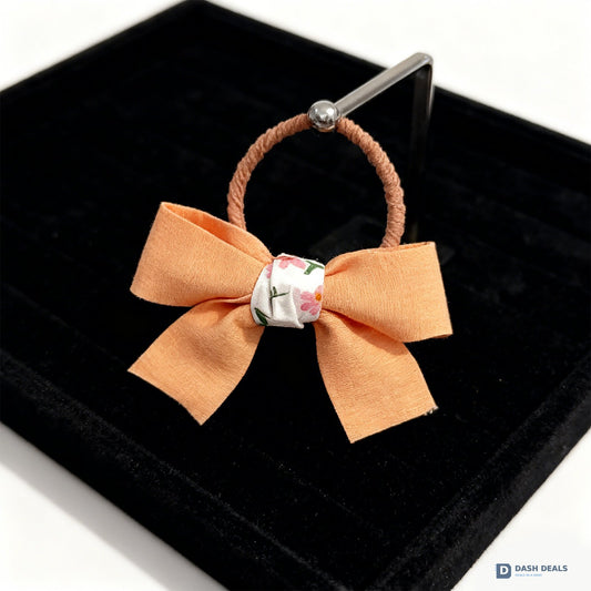 Bow Hair Ties Set - Cute Orange Bow Scrunchies for Women & Girls, Soft No-Damage Hair Bands for Daily Wear, Sleep & Workout