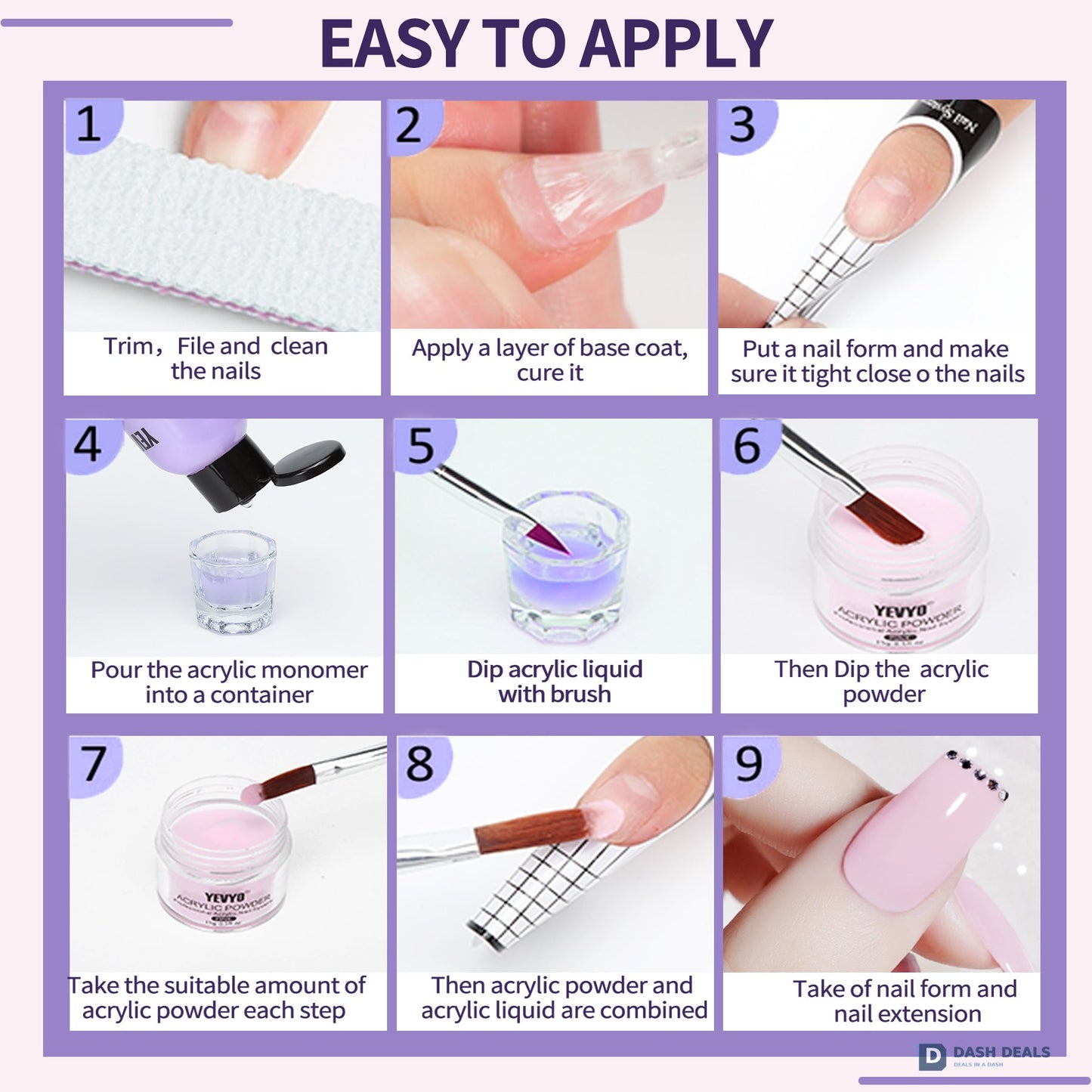 Acrylic Nail Kit with Powder, Liquid Monomer & Forms - Complete Acrylic Powder Set with Clear, Nude, Pink, White Powders, Brush, Forms - Beginner & Home DIY