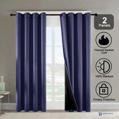 Polyester Thermal Blackout Curtains 52x84 Set of 2 — Coated Lining, 3 Colors, Tall Window