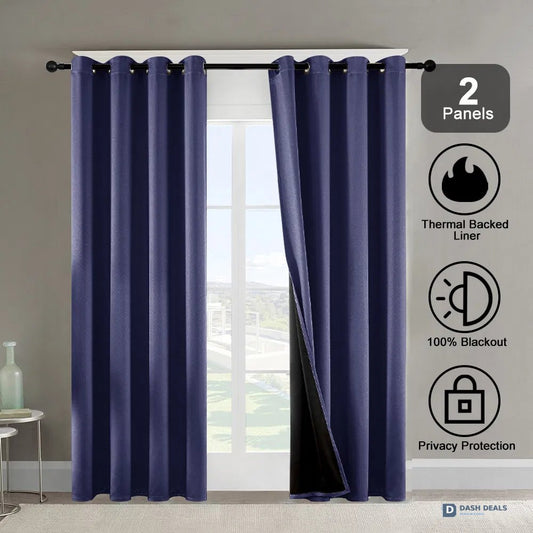 Polyester Thermal Blackout Curtains 52x84 Set of 2 — Coated Lining, 3 Colors, Tall Window