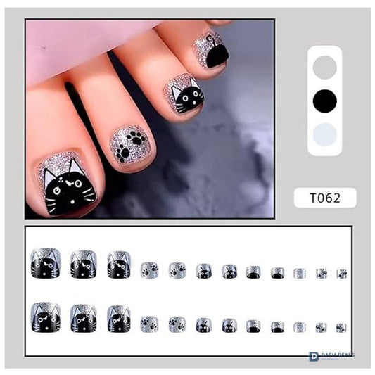 Press On Toenails - 24 PCS Stick On Toe Nails, Artificial Fake Toe Nail Set with Glue for Women, Salon-Style Pedicure at Home