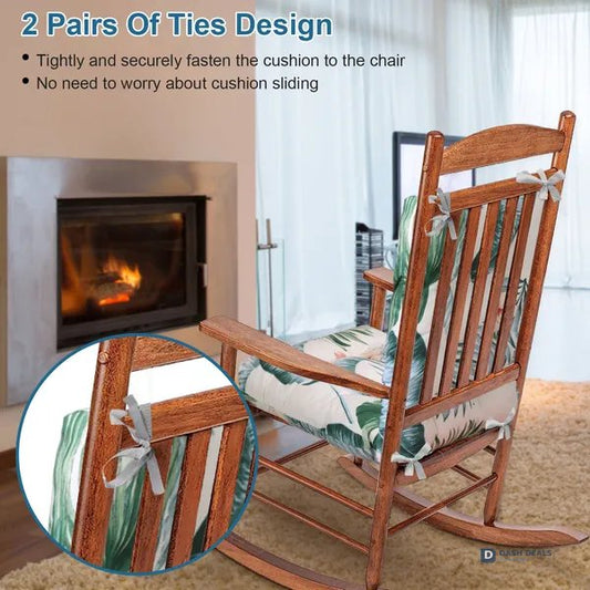 Waterproof Rocking Chair Cushion Set — Upper & Lower Back + Seat, Non-Slip Ties, Indoor & Outdoor