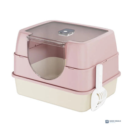 Enclosed Cat Litter Box Orange — Odor-Locking, Spacious for Large Cats, Modern Design