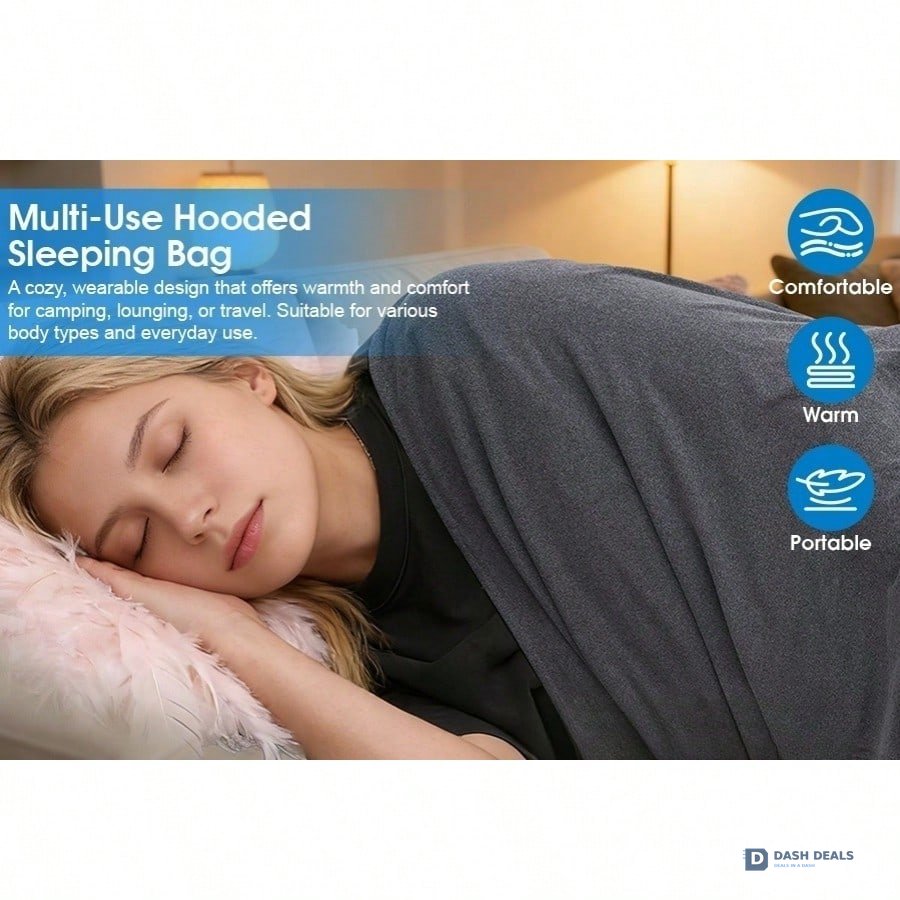 Wearable Hooded Sleep Pod Blanket — 2-in-1 Full Body Sleeping Bag for Couch, Travel, Camping