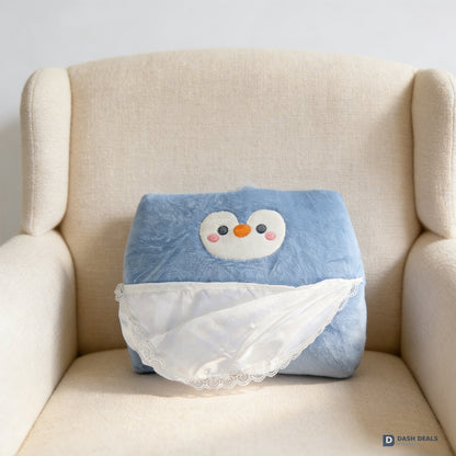 Penguin Back Pillow Blue — Reading Pillow with Lumbar Support for Bed, Dorm, Gaming Chair