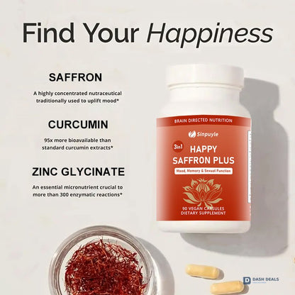 Saffron Supplement with Curcumin & Zinc - Daily Mood, Memory, Eye & Joint Wellness Capsules for Men & Women