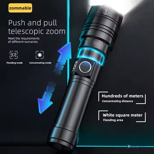 LED Rechargeable Flashlight - USB Tactical Pocket Torch with Adjustable Brightness, Long-Range Beam for Camping, Emergency & Everyday Carry