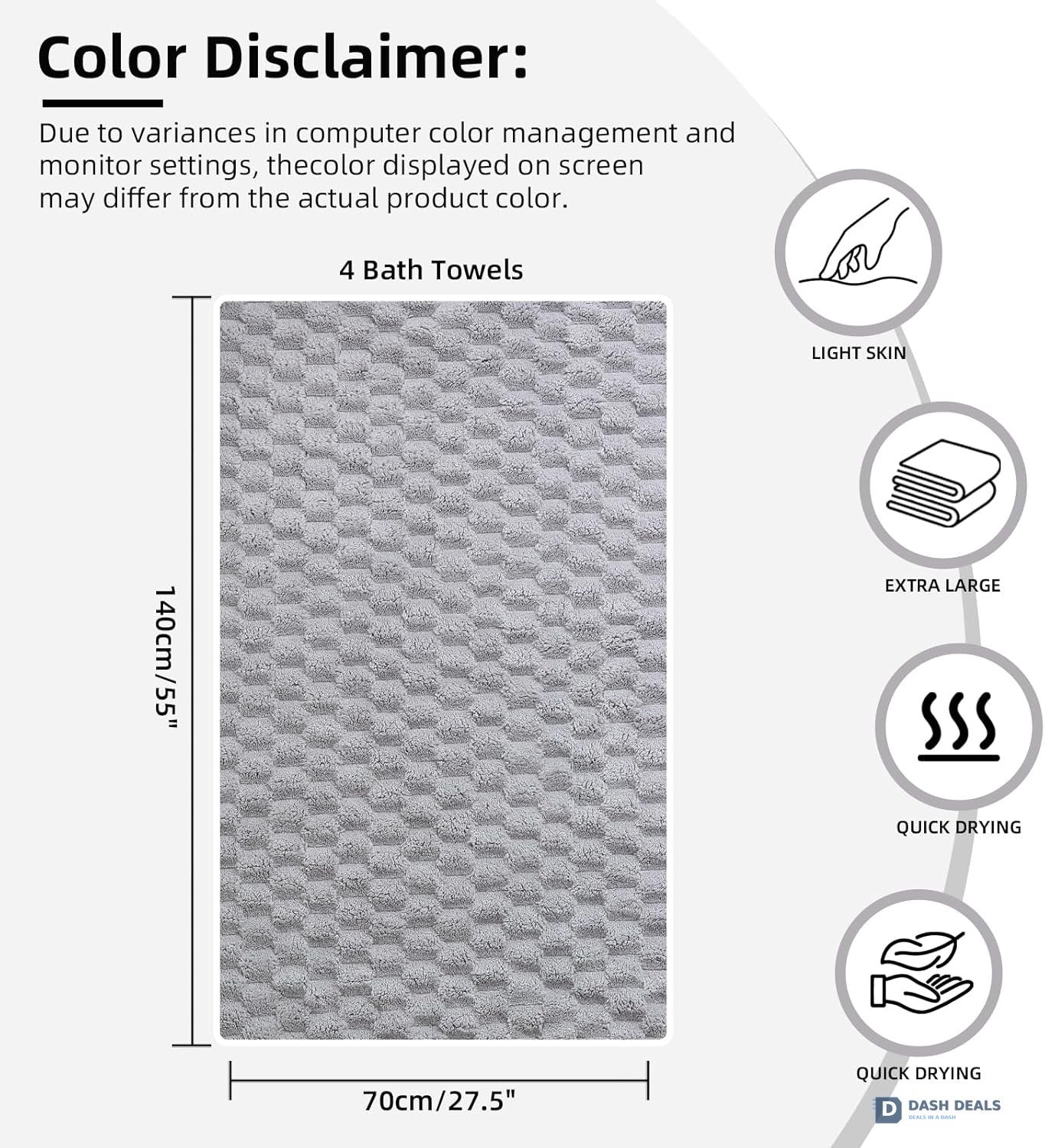 Luxury Microfiber Bath Towels 4-Pack 27.5x55 — 8X Absorbent, Quick-Dry, Hypoallergenic Spa Set