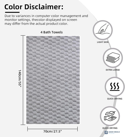 Luxury Microfiber Bath Towels 4-Pack 27.5x55 — 8X Absorbent, Quick-Dry, Hypoallergenic Spa Set