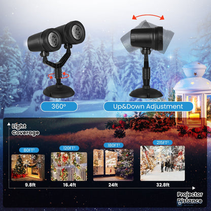 Christmas Snowflake Projector Light - Dual-Head LED Stake Light, IP44 Waterproof Holiday Decoration for Indoor & Outdoor Garden, Patio, Walls