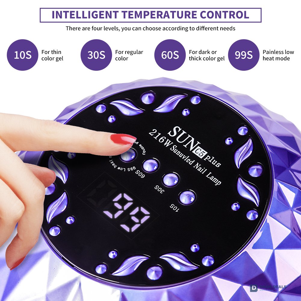 Large UV LED Nail Lamp with Removable Base - Wide-Space Auto Nail Dryer for All Gel Polish, 4 Timers, Fast-Curing Salon Equipment for Mani & Pedi
