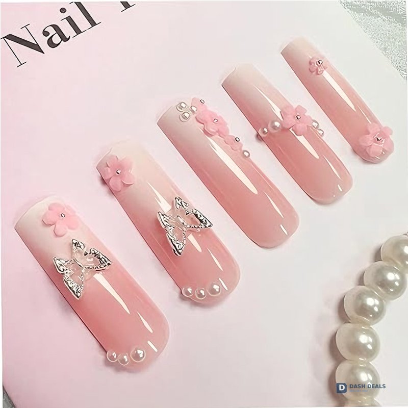 Flower Diamond Butterfly Press-On Nails 24 PCS — Sparkle Floral Nail Art Set