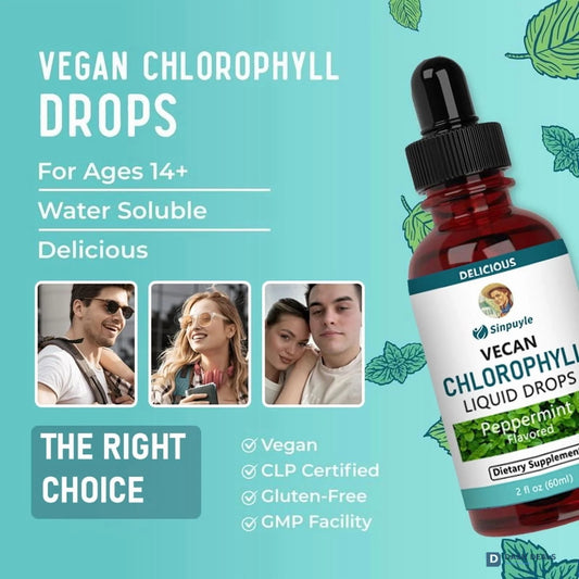 Vegan Chlorophyll Liquid Drops - Peppermint Flavored Detox Supplement, 60ml Daily Wellness Tonic for Fresh Breath & Antioxidant Support
