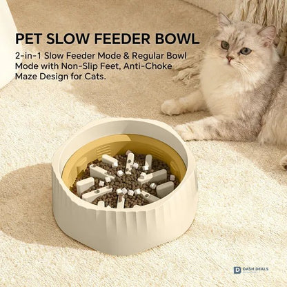 2-in-1 Cat Slow Feeder Bowl — Switchable Fast & Slow Feed, Large Plastic for Wet & Dry Food