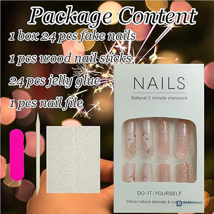 Diamond Deer Snowflake Press On Nails - 24 PCS Short Almond Cute Gel Press On Nails Set with Glue, Festive Holiday Reusable Fake Nails for Women