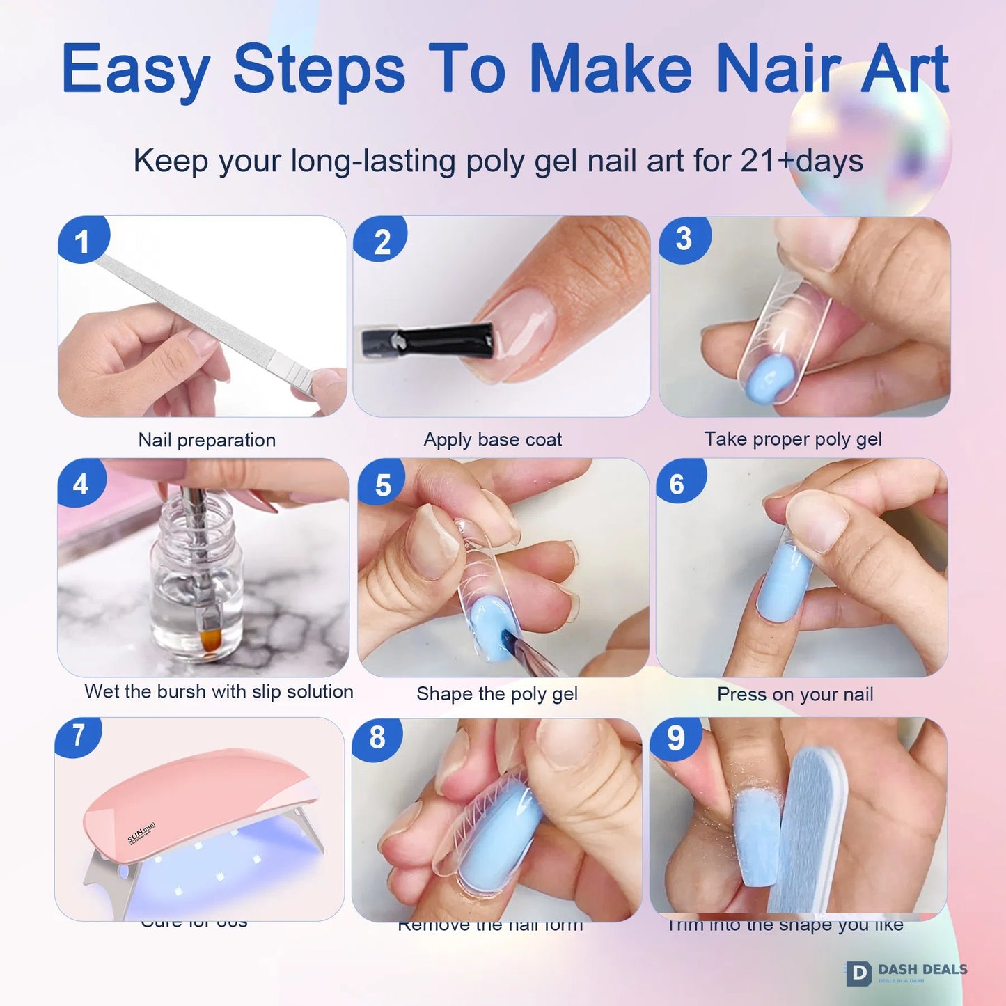 Polygel Nail Kit with UV Nail Lamp - 6-in-1 Polygel Set with Slip Solution, Top & Base Coat, Builder Nails Art Tools for Beginners, Complete Polygel Starter Kit