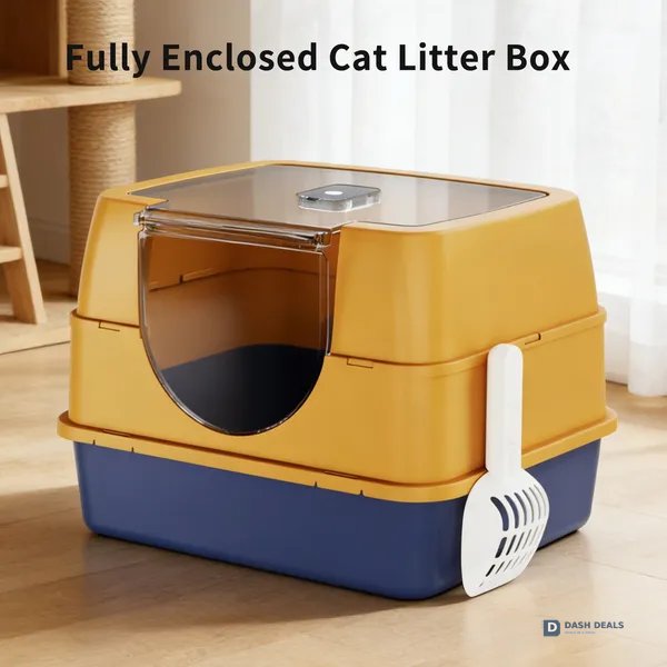 Enclosed Cat Litter Box Orange — Odor-Locking, Spacious for Large Cats, Modern Design