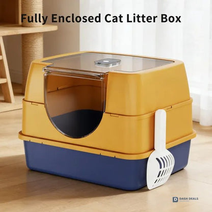 Enclosed Cat Litter Box Orange — Odor-Locking, Spacious for Large Cats, Modern Design