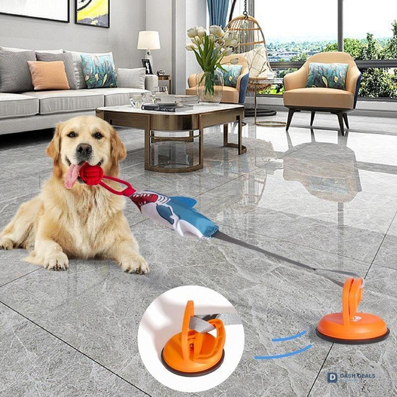 Shark Suction Cup Dog & Cat Tug Toy — Squeaky Interactive Twine Ball, Self-Play