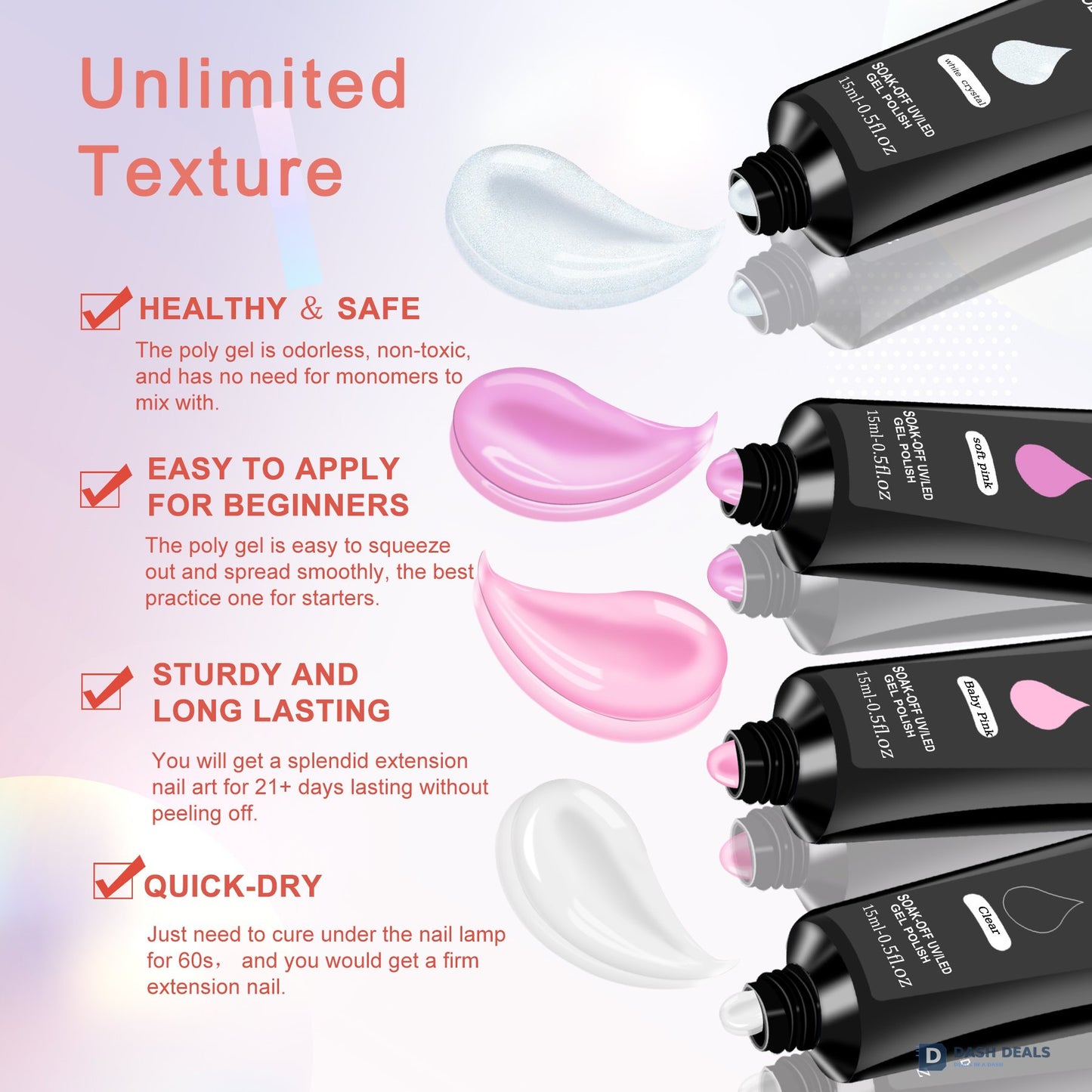 6 PCS Polygel Nail Kit with UV Lamp - Builder Gel Set with Nail Brush, Forms, Top & Base Coat - Complete Polygel Starter Tools