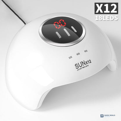 UV LED Nail Lamp 18 LED Beads - Professional Nail Dryer for Gel Polish, 3 Timer Settings, Auto Sensor, LCD Display - Compact Fast-Curing Gel Nail Lamp for Home Manicure