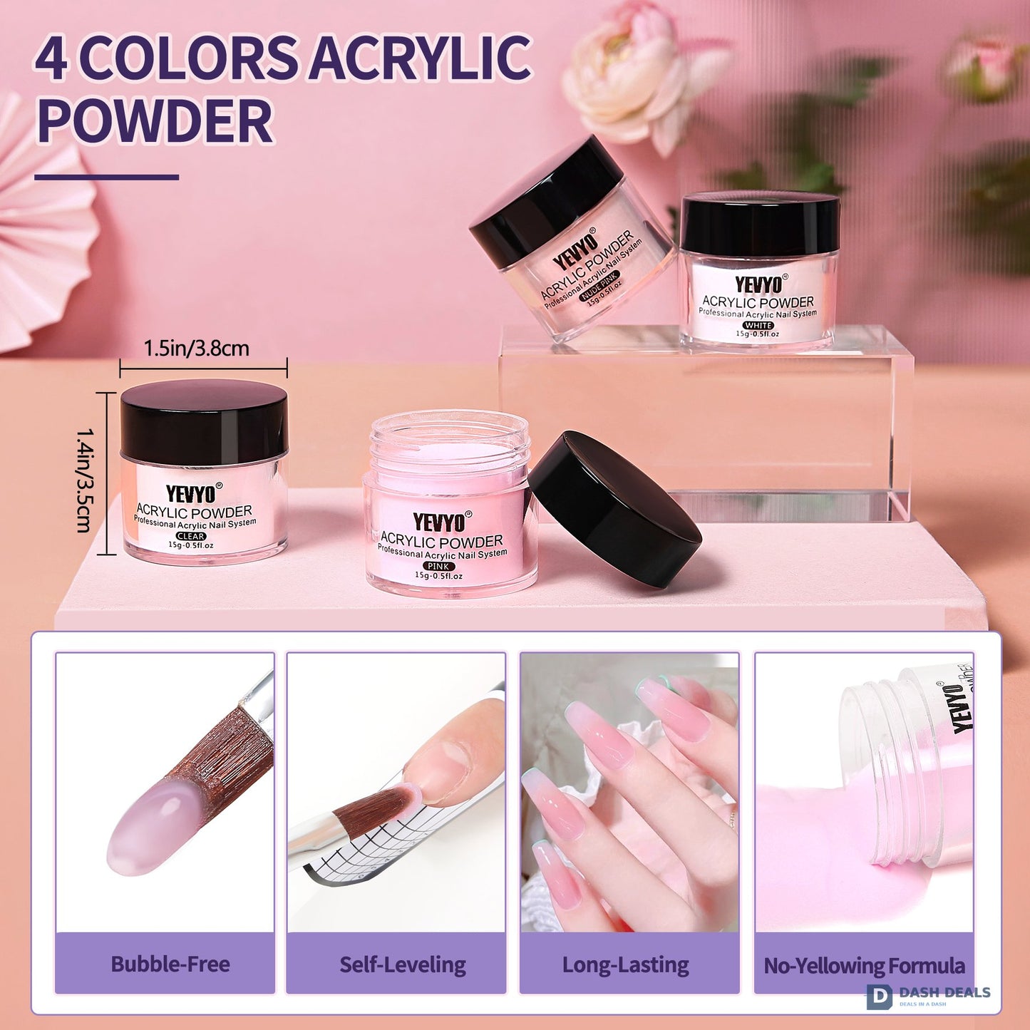 Acrylic Nail Kit with Powder, Liquid Monomer & Forms - Complete Acrylic Powder Set with Clear, Nude, Pink, White Powders, Brush, Forms - Beginner & Home DIY