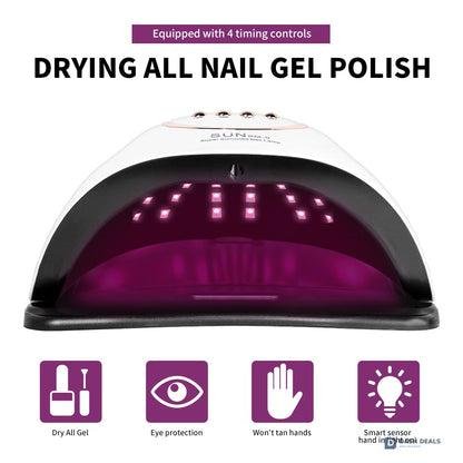 UV LED Nail Lamp 45 Beads Professional Nail Dryer - 48W Gel Polish Curing Light with 4 Timer Settings, Auto Sensor, LCD Display - Quick Cure for Gel Nails at Home
