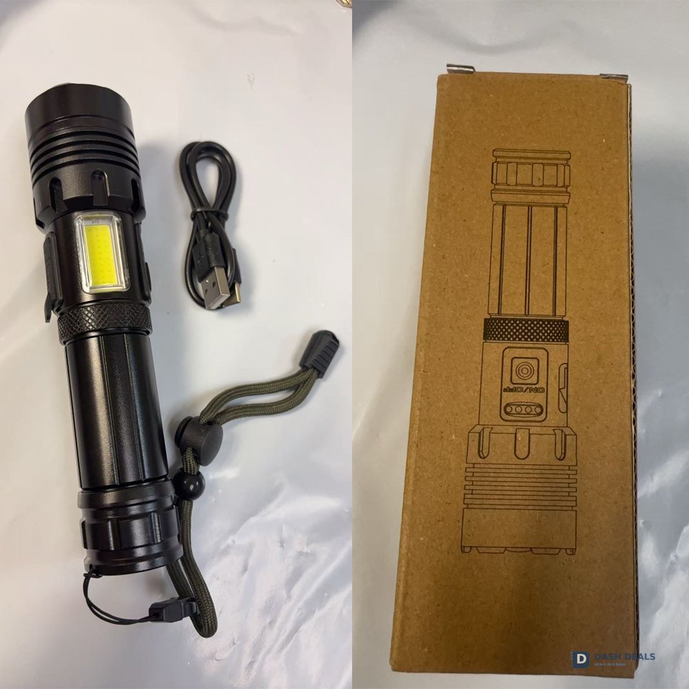 LED Rechargeable Tactical Flashlight 10,000 Lumen Rated - USB Tactical Torch with 4 Modes, Zoomable Beam, IPX4 Waterproof for Camping & Emergency