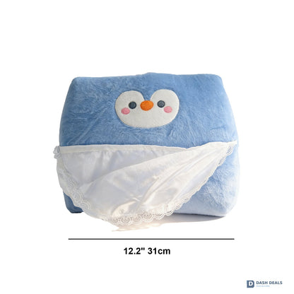 Penguin Back Pillow Blue — Reading Pillow with Lumbar Support for Bed, Dorm, Gaming Chair