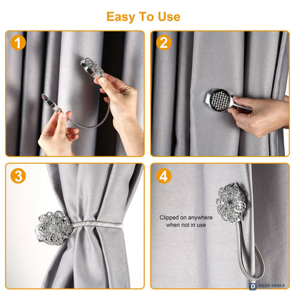 Magnetic Curtain Tiebacks 2-Pack — Extendable Floral Drape Holders, Decorative Window Clips
