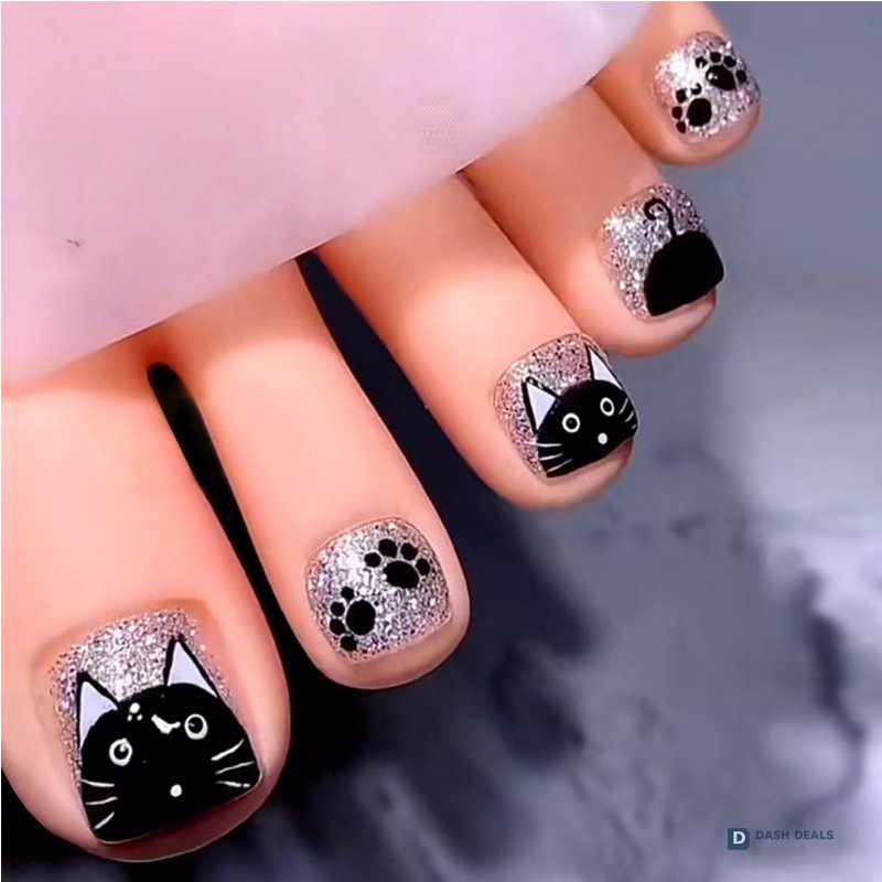Press On Toenails - 24 PCS Stick On Toe Nails, Artificial Fake Toe Nail Set with Glue for Women, Salon-Style Pedicure at Home
