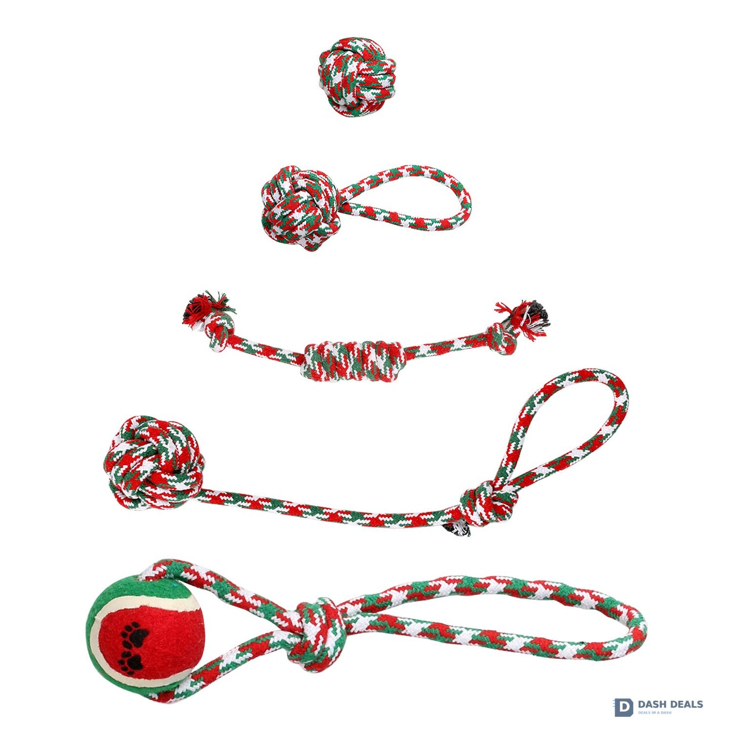 Christmas Dog Rope Chew Toy Set — 5 Pieces for Puppies, Small & Aggressive Chewer Dogs
