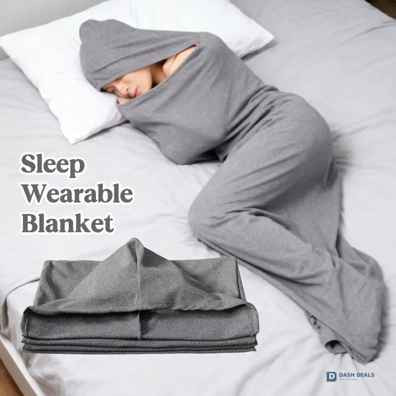 Wearable Hooded Sleep Pod Blanket — 2-in-1 Full Body Sleeping Bag for Couch, Travel, Camping