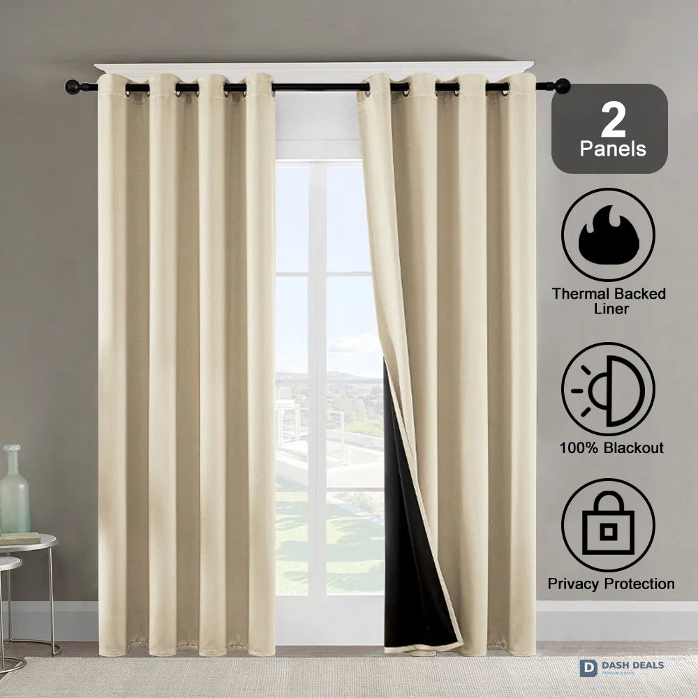 Polyester Thermal Blackout Curtains 52x84 Set of 2 — Coated Lining, 3 Colors, Tall Window