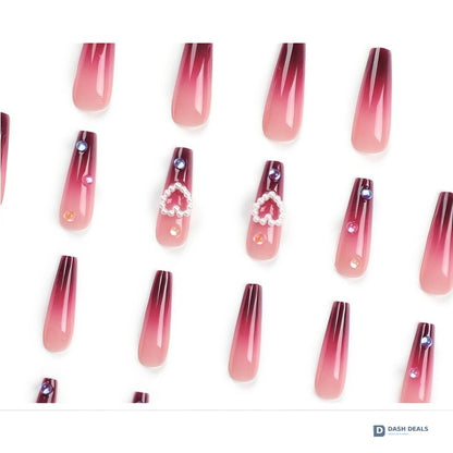 Red Heart Press-On Nails 24 PCS — Cute Romantic Nail Art Set, Short Length, At-Home Manicure