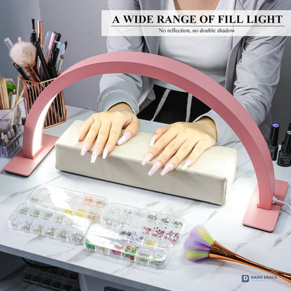 17-Inch Half Moon LED Desk Light - Professional Lamp for Nail Art, Eyelash Extensions, Tattoo Work & Reading - 3 Color Temperatures, Dimmable Brightness