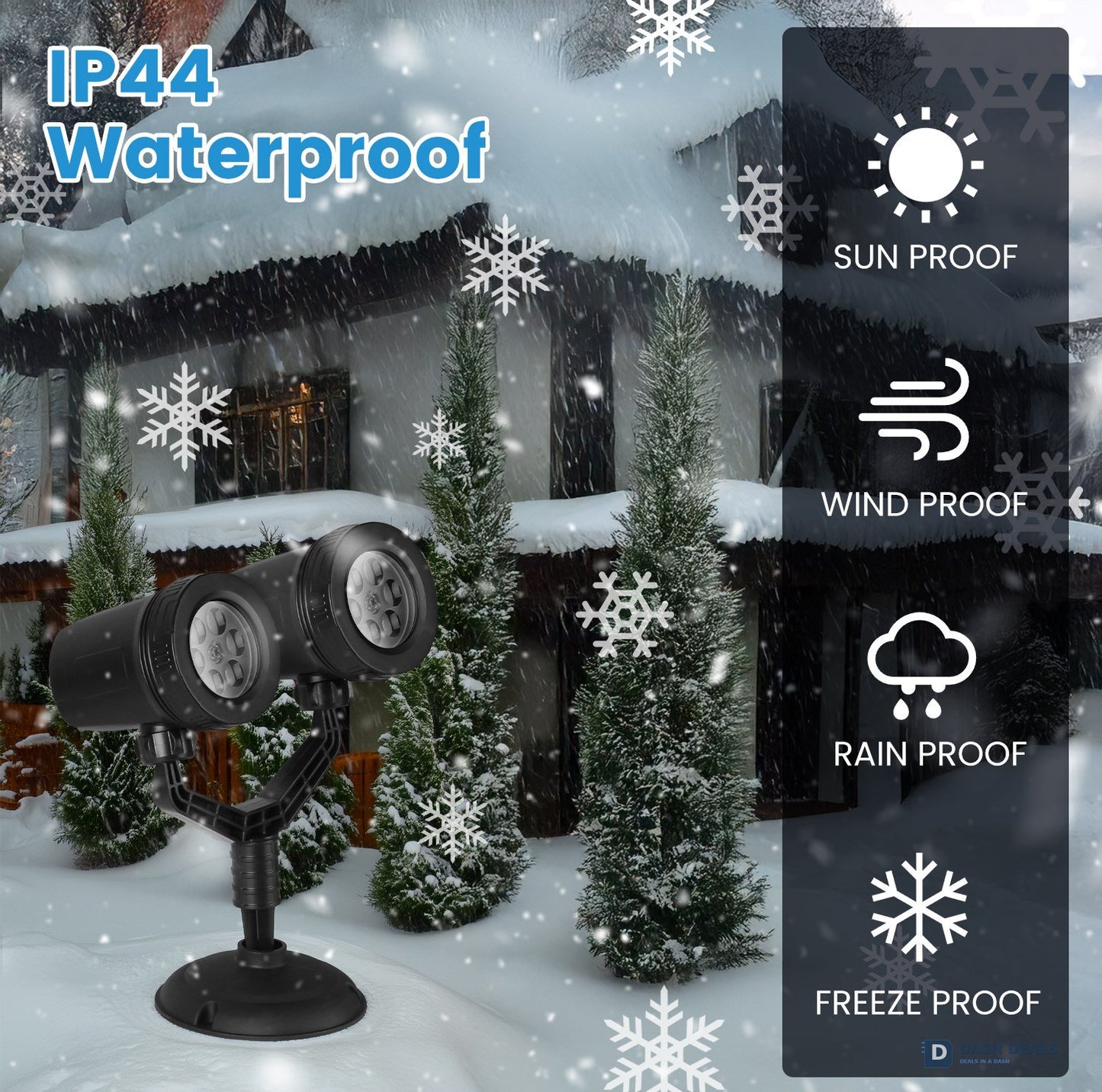 Christmas Snowflake Projector Light - Dual-Head LED Stake Light, IP44 Waterproof Holiday Decoration for Indoor & Outdoor Garden, Patio, Walls
