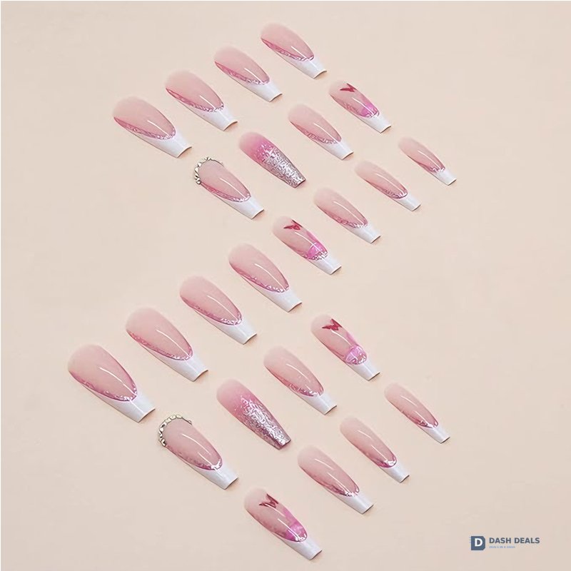 Glitter Butterfly Press-On Nails 24 PCS — Sparkle Powder Nail Art Set, Short Length