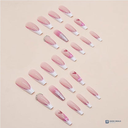 Glitter Butterfly Press-On Nails 24 PCS — Sparkle Powder Nail Art Set, Short Length
