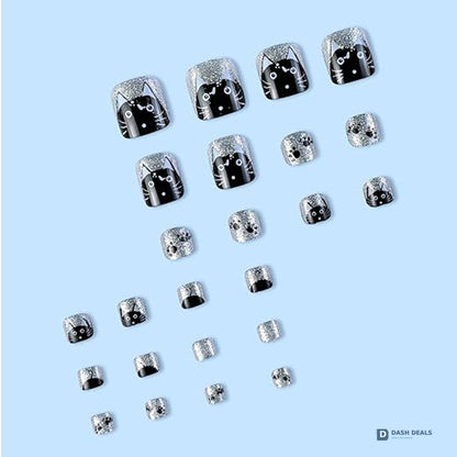 Press On Toenails - 24 PCS Stick On Toe Nails, Artificial Fake Toe Nail Set with Glue for Women, Salon-Style Pedicure at Home
