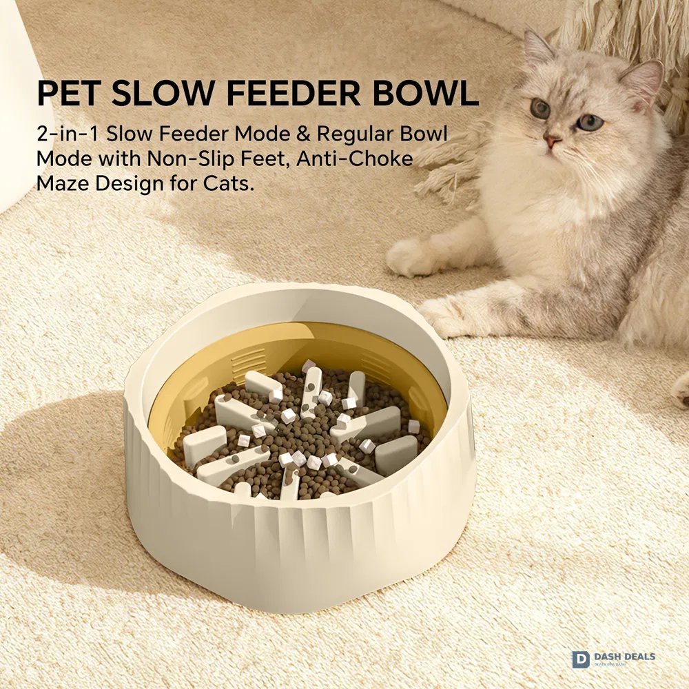 2-in-1 Cat Slow Feeder Bowl — Switchable Fast & Slow Feed, Large Plastic for Wet & Dry Food