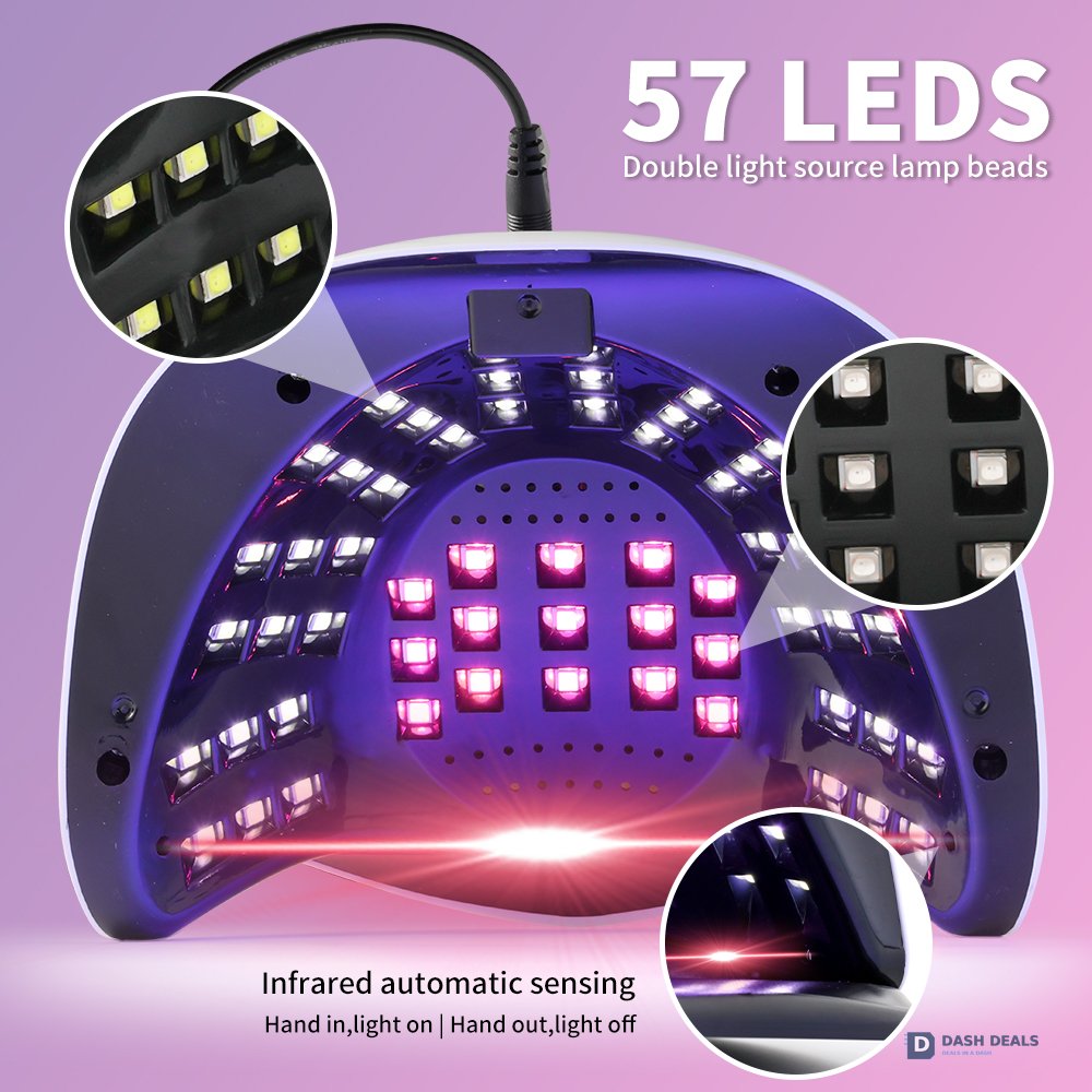 UV LED Nail Lamp 57 Beads Professional - 4-Timer Gel Polish Curing Light with Auto Sensor, Fast-Cure UV Nail Dryer for Fingernails & Toenails, Salon-Grade Manicure & Pedicure Tool