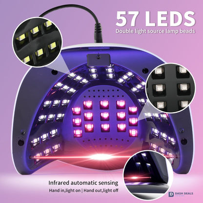 UV LED Nail Lamp 57 Beads Professional - 4-Timer Gel Polish Curing Light with Auto Sensor, Fast-Cure UV Nail Dryer for Fingernails & Toenails, Salon-Grade Manicure & Pedicure Tool