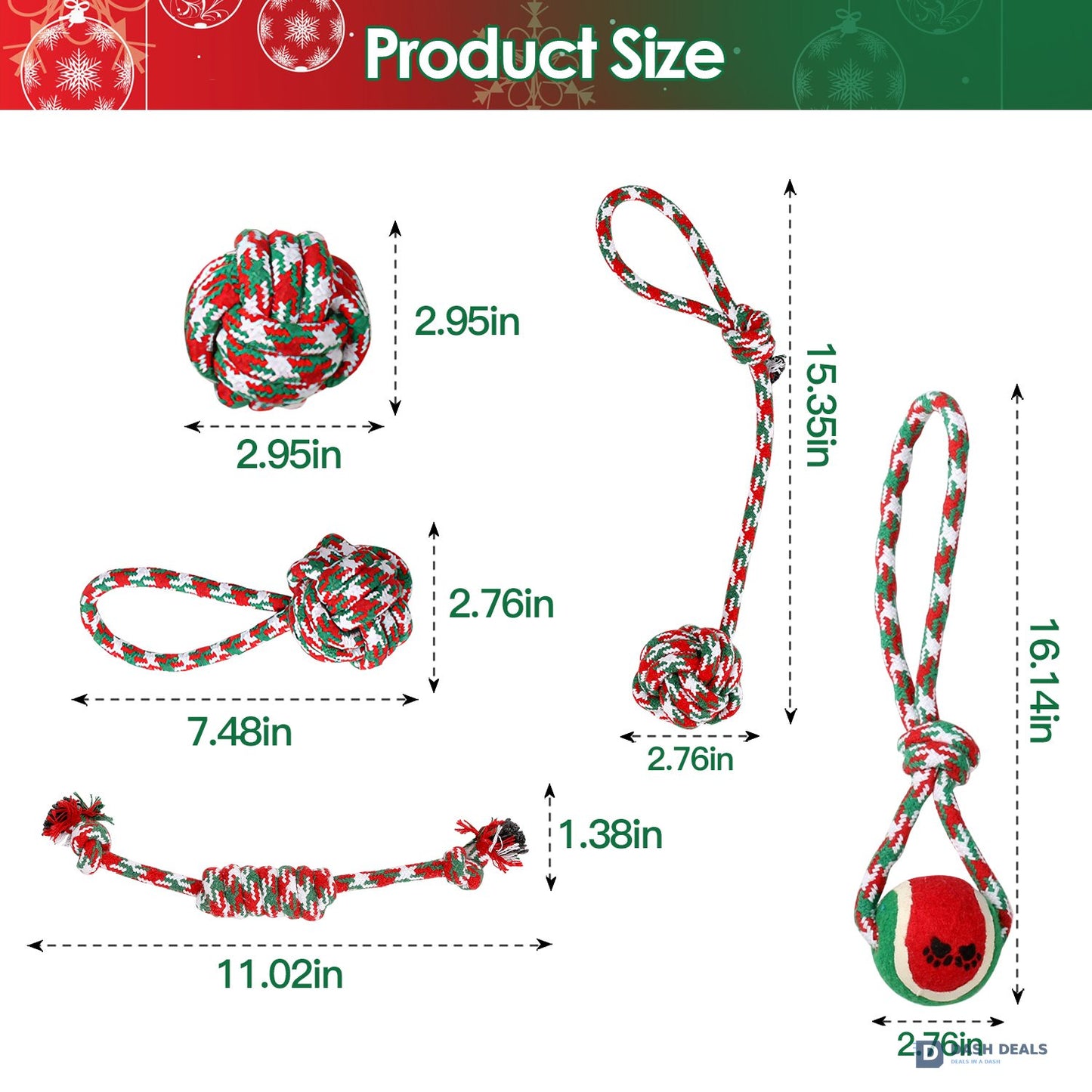 Christmas Dog Rope Chew Toy Set — 5 Pieces for Puppies, Small & Aggressive Chewer Dogs