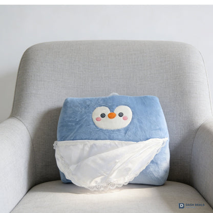 Penguin Back Pillow Blue — Reading Pillow with Lumbar Support for Bed, Dorm, Gaming Chair